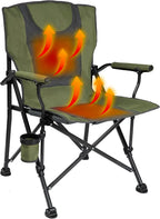 Backyard Expressions Heated Camp Chair with Cupholder – Portable Folding Camping Chair with 3 Heat Settings, USB Powered, Lightweight & Durable – Outdoor Heated Chair for Camping, Tailgating & Sports