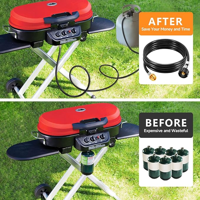 GasSaf 15FT Propane Hose, Propane Adapter Hose 1lb to 20lb Connection, Propane Tank Hose Suitable for Weber Q Grills, Blackstone Griddles, Coleman Stoves, Heaters & More