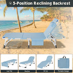MOPHOTO Oversized Beach Lounge Chair, 5-Position Adjustable Tanning Chair with Face Hole, Heavy Duty Folding Chaise Lounge for Beach, Pool, Patio & Sunbathing