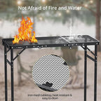 Anbte 3ft Tri-fold Grill Table, 2 Adjustable Heights Max 29.5" Sturdy Metal Grill Table with Storage Bag, Heat-Resistant Tabletop, Portable Handle for Cooking BBQ Outdoor Travel, 35" x 16", Black