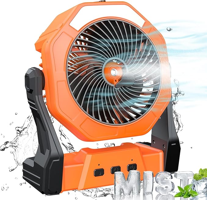 Ausic Portable Misting Fan for Outdoor Cooling, [8-35Hrs] Battery Powered Mist Fans with Water Misters & LED Lantern, 8-Inch, 250mL Tank, for Patios, Home, Outside, Camping, Outdoor&Indoor Use