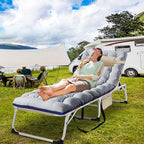 DoCred Folding Lounge Chair with Mattress, 5 Position Adjustable Folding Sleeping Bed Cot Chaise Lounge Chairs Perfect for Sunbathing, Camping, Pool, Beach, Patio
