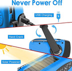 Emergency Hand Crank Radio with LED Flashlight for Emergency, AM/FM Portable Weather Radio with 2000mAh Power Bank Phone Charger, USB Charged & Solar Power for Camping, Emergency(Blue)