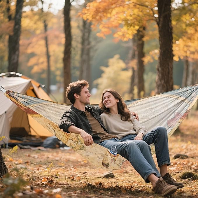 Retro Vintage Map Camping Hammock Hanging Hammock for Camping Travel Accessories