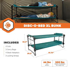 Disc-O-Bed Extra Large Portable Bunk Camping Cots with Carry Bags - Heavy-Duty Indoor or Outdoor Sleeping System, Converts to Bench or Separate Beds, 500 lb Weight Capacity Per Cot, Green