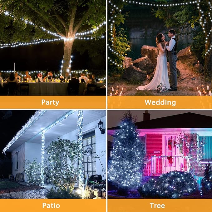 Solar String Lights Outdoor Waterproof, 2x56Ft 300LED 8 Modes Solar Powered Copper Fairy String Deck Twinkle Lights for Outside Christmas Party Yard Camping Holiday Decor 2Pack(Pure White)