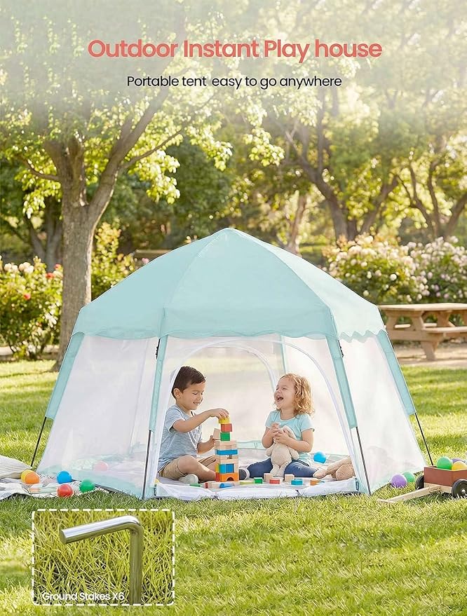 Portable Large Pop Up Kids Indoor Outdoor Tent with Canopy UV Cover,Thick Removable Floor for Sleeping Or Beach Shelter (Teal)