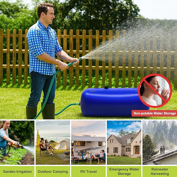 100 Gallon Water Bladder - 1000D PVC Water Storage Tank, Portable RV Collapsible Bladder Containers for Gardens, Camping, Emergency Situations, Blue