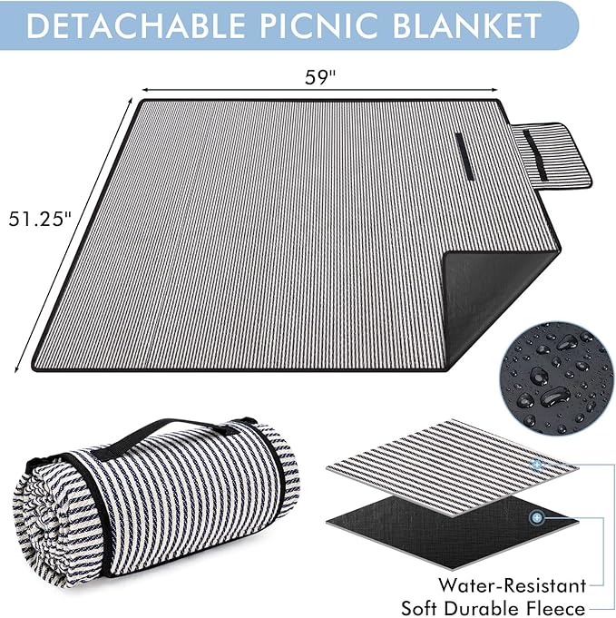 Wicker Picnic Basket for 2 with Detachable Table, Elasticated Wine Holder, Shoulder Carrying Willow Picnic Hamper Set with Premium Tableware & Blanket for Outdoor, Wedding, Anniversary, Birthday Gift