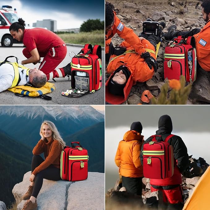 Gatycallaty First Aid Backpack - Medical Evacuation Bag - Red Emergency Lifeguard Bag for Ems Emt First Responder Trauma (Red, Pack of 3)