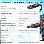 Oududianzi Solar Extension Cable 20Ft, Solar Wire 12AWG, Tinned Cooper PV Wire, Solar Panel Wires and Connectors for Photovoltaic Systems, Set of 2