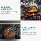 Navaris Reversible Cast Iron Grill/Griddle - 12"(30cm) Pre-Seasoned with Handles, Flat & Ribbed Griddle Plate, Perfect for Stove, Grill, Oven, Campfire, Outdoor Cooking, Heavy-Duty