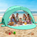 Beach Tent Sun Shelter, Beach Shade Tent with UPF50+ UV Protection, Sun Shelter for 1-6 Person, Beaches Shade with 2 Zippered Doors, Portable Tents for Camping Fishing, Green