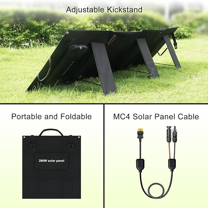 SolarPlay 200W Portable Solar Panel with Adjustable Kickstands, Foldable Solar Panel for Power Station, Outdoor Generators, Power Backup, RV, Camping, Blackout