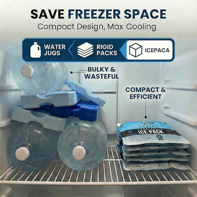 Ice Pack for Coolers, (3 Pack) High Performance, Reusable Long-Lasting Cold Pack for Lunch Boxes, Camping, Travel & Marine Use – Non-Toxic, Leakproof, No Watery Mess