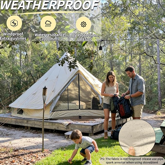 DANCHEL OUTDOOR B2 Portable Yurt with Stove Jack for Winter Camping, 4 Season Bell Tent Large Hot Tent 4/6 Person Family Camping Glamping Party 300D Oxford Khaki, 13ft/16.4ft