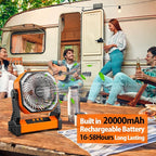 20000mAh Battery Powered Camping Fan, 58Hrs Rechargeable Portable Fan, 400LM Light, 360° Hook, Whisper Quiet Battery Operated Fan for Outdoor Car Travel Hurricane Camping Gear Essentials Power Outages