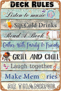 Deck Rules Sign Outdoor Yard Deck Accessories Decor Camping Rules Signs Vintage Metal Tin Sign Camping Decor For Bar Party Campsite Cabin Tent Outdoors Pool Wall Decorations 8x12 Inch