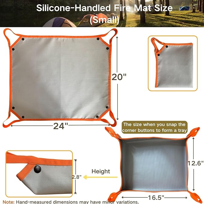 Fire Pit Mat with Handle, Fireproof Under Grill Mat & Heat Resistant Pad for Solo Stove/Camping/Patio/Lawn, Waterproof & Non-Slip