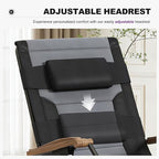 PURPLE LEAF Oversized Outdoor Reclining Chair Patio Zero Gravity Chaise Lounge Folding Chair with Quilted Cushion Adjustable Headrest for Lawn Camping Beach Pool Black and Grey