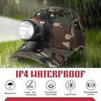 High Lumens LED Mining Headlamp with Hat - Waterproof, Durable, Long-Lasting Rechargeable Headlight, Adjustable Strap, Perfect for Miners Camping Hiking (KL3.0 Black-Red Button with Hat)