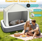 Inflatable Toddler Travel Bed with Tent - Kids Air Mattress with High-Speed Pump - Portable Blow Up Air Cribs with Safety Sides & Carry Bag - Lightweight Camping Tent for Outdoor - khaki & Grey 67inch