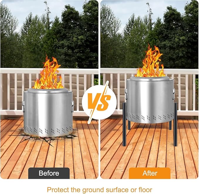 Firepit Stand, 15-27 inches Fire Pit Stand for Solo Stove Bonfire Ranger and Other Outside Firepit, Outdoor Camping Fire Pit Accessory, Stainless Steel Firepit Stands for Fireplace Use, Silver