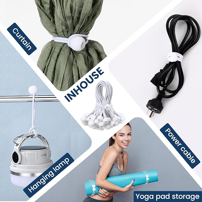 100 Pcs Ball Bungee Cords 6 Inch Bulk Bungee Balls Heavy Duty Outdoor Indoor for Shelter Camping Canopy Cargo Tents Poles (White)