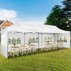 COBIZI 10x30 Heavy Duty Pop up Canopy with 8 sidewalls Party Tent for Parties Weddings Events UPF 50+ Waterproof Commercial Gazebo with Roller Bag, White(Frame Thickened)