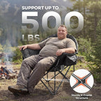 Romswi Oversized XL Padded Camping Chair for Adults, 500lbs Support Heavy-Duty Padded Folding Chair with Side Pocket Cup Holder, Wide&Thick, for Outdoor,Black