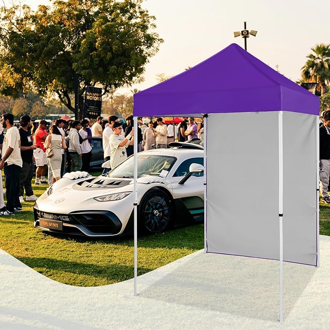 5x5 Pop Up Canopy Tent with One Sidewall, Instant Portable Beach Canopy, Outdoor Tent with Carry Bag for Camping, Sports, Tailgating, Events, Purple