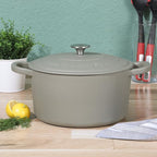 Crock-Pot Artisan 7-Quart Round European Enameled Cast Iron Dutch Oven with Lid – Matte Green, Durable Oven Safe Cookware
