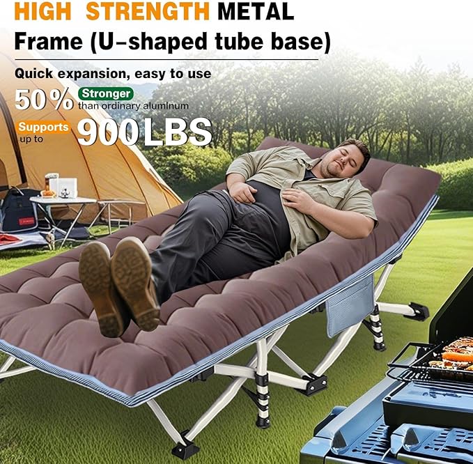 XXL Camping Cots Extra Width Sleeping Bed with Comfortable Mat 2 Pack Oversize Camping Cots for Adults Cots with Carry Bag for Adults Portable Folding Cot