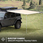 Vehicle Awning, 4.6ft x 8.2ft, Rooftop Pullout Ripstop UPF50+ Side Awning, Reinforced Hinges & Poles for Jeep/SUV/Truck/Van