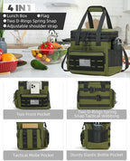 Tactical Lunch Bag & Lunch Box for Men - Large Double Deck Expandable Insulated Soft Adult Lunchbox for Work - Cooler Bag for Beach, Picnic, Camping,Outdoor，Travel (Green,16L)