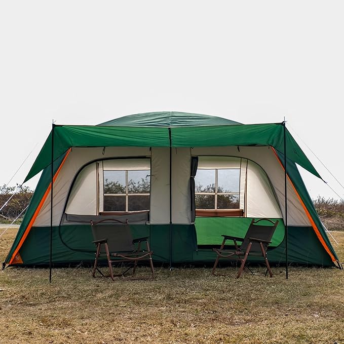 KTT Large Tent 8-10-12 Person,Family Cabin Tents,2 Rooms,2 Doors and 4 Windows with Mesh,Straight Wall,Waterproof,Double Layer,Big Tents for Outdoor,Picnic,Camping,Family Gathering