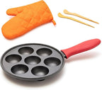 KUHA Cast Iron Aebleskiver Pan – Authentic Danish Pancake Maker for Aebleskiver, Poffertjes, Takoyaki, Appam, Kuli Paniyaram – Pre-Seasoned Cast Iron for Gas & Electric Stovetops & Campfire