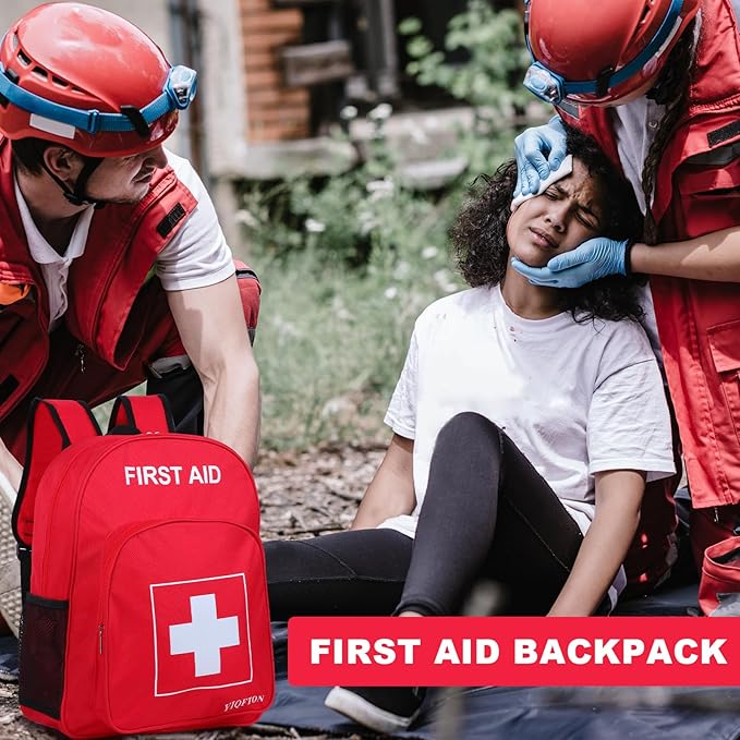 First Aid Backpack Empty, Red Waterproof Emergency Backpack, Portable Large Capacity Empty Medical First Aid Bag for Car Home Office Outdoor Travel Hiking Camping