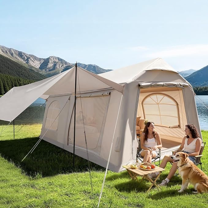 ABORON 2/6/8/10/12 Person Inflatable Camping Tent, Easy Setup Blow Up Tent with Hand Pump, PU3000mm Waterproof & Breathable 4 Season Glamping Tent for Outdoor Camping