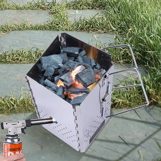 REDCAMP Quick Ignition Foldable Charcoal Chimney Starter, BBQ Charcoal Grill Starter and Wood Stove for Outdoor Lawn, Patio & Camping