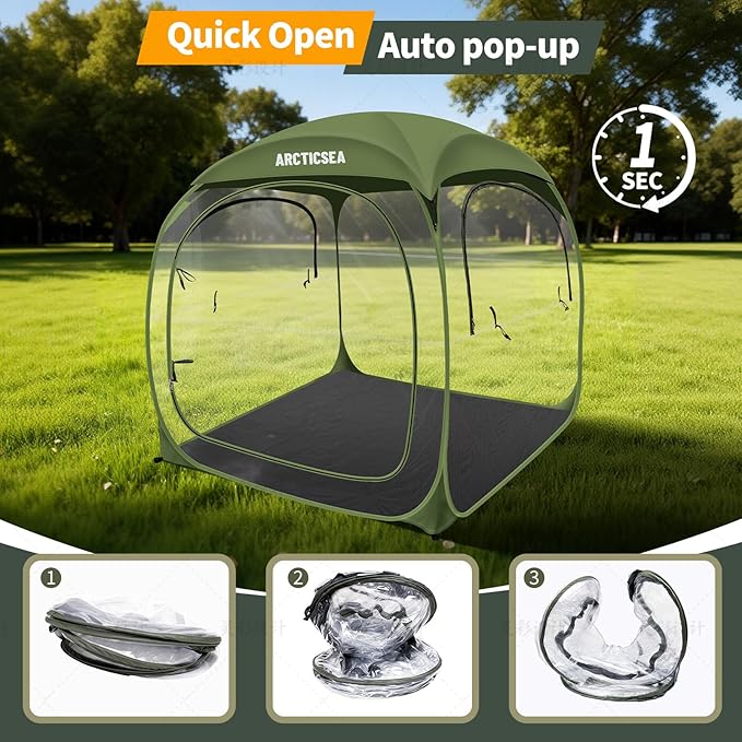 ARCTICSEA Thickened PVC Sports Tent - All-Weather Shelter Pod for 2-6 Person, Pop-Up Shelter, Instant Setup, Removable Top & Sealed Floor for Outdoor Events, Soccer, Rugby