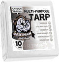 CARTMAN Finished Size 20x30 Feet 10 Mil White Heavy Duty Poly Tarp, Multipurpose Protective Cover, UV Resistant, Waterproof Poly Tarpaulin with Reinforced Edges Tarpaulin with Reinforced Edges
