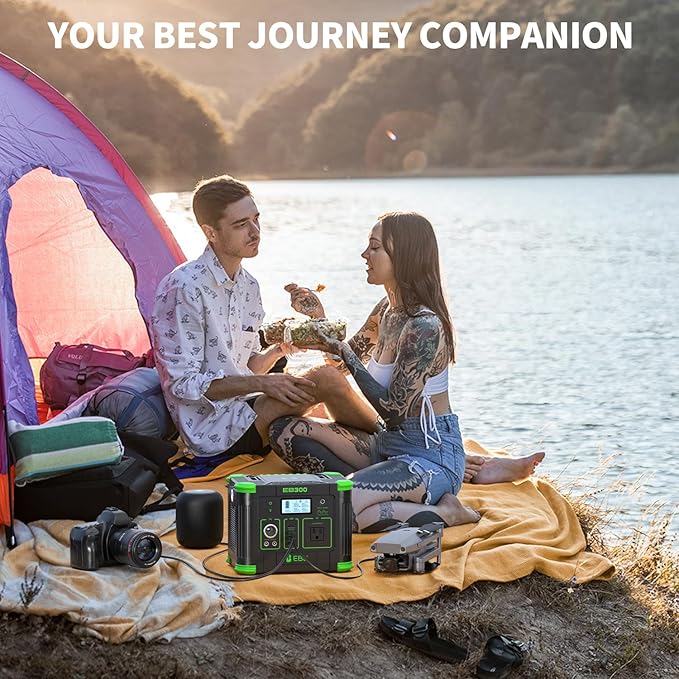 EBL 300W Portable Power Station, 288.6Wh Solar Generator with 600W Peak Output, PD 60W USB-C & QC3.0 USB-A Ports, Wireless Charger & SOS LED Light for Camping, RV, Home Emergency Backup