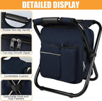 Kikerike Backpack Stool Cooler Chair Heavy Duty 300 LBS Max Load Portable Lightweight Stool Backpack Folding Fishing Cooler Seat for Camping Hunting Fishing - Navy Blue
