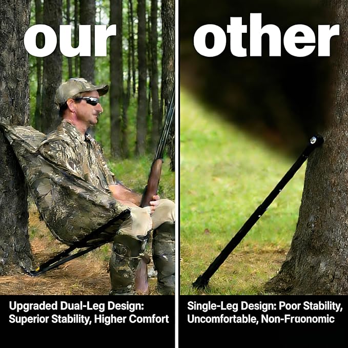 Low Down Hunting Seat - Silent 180° Pivot Portable Folding Tree Seat, Adjustable Height Hammock Chair for Turkey Deer Hunting Ground Camping Shooting