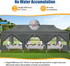 HOTEEL 10x30 Pop up Canopy Tent for Parties, Heavy Duty Easy Setup Tent with 8 Sidewalls, Outdoor Commercial Instant Gazebo for Wedding Event, with Portable Bag & Sand Bags, Grey(Hexagonal Frame)