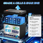 12.8V 100Ah LiFePO4 Deep Cycle Battery, 8000+ Cycles 1280Wh, Built-in 100A BMS, Replace AGM/Lead Acid for RV, Solar System, Boat, Marine, Trolling Motor, Camping