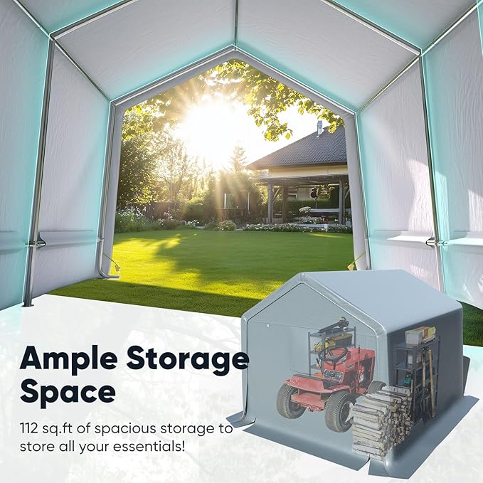 Quictent 10x10FT Large Storage Shed Multi-Use Shelter with Roll-Up Mesh Windows, Heavy Duty Portable Garage for Motorcycle, ATV, Riding Mower Waterproof Storage Tent with Reinforced Frame, Dark Gray