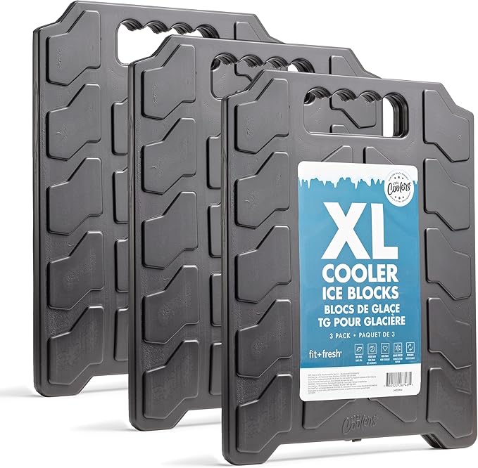 Cool Coolers by Fit & Fresh XL Slim Cooler Ice Blocks, Reusable & Long Lasting XL Ice Packs for Coolers, Slim XL Ice Packs for Cooler Bags, Space Saving, Quick Freeze, 10"x 13", Black, 3PK