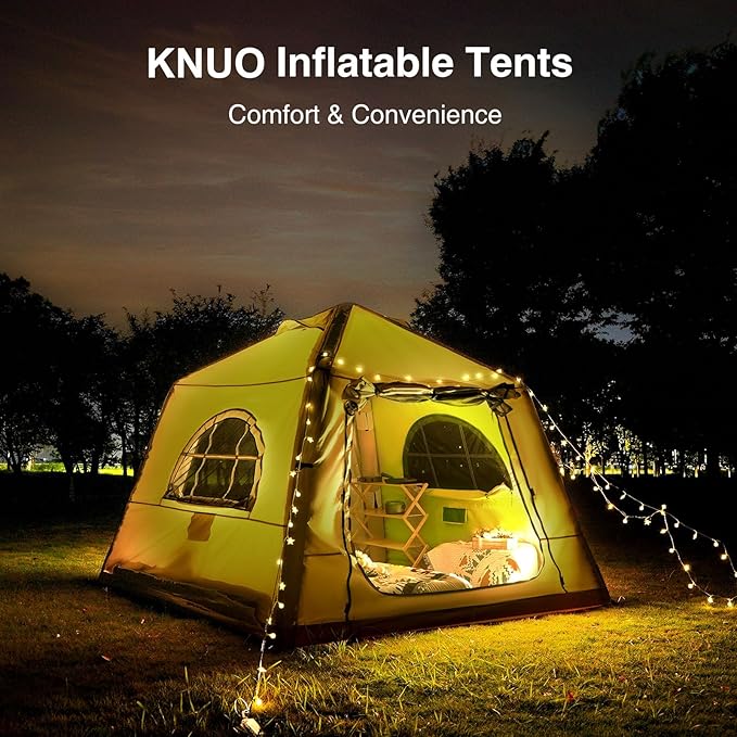 2025 Upgraded Waterproof Inflatable Camping Tent, Large Blow-Up Air Tent, No Assembly Needed Luxury Glamping House, Oxford Fabric